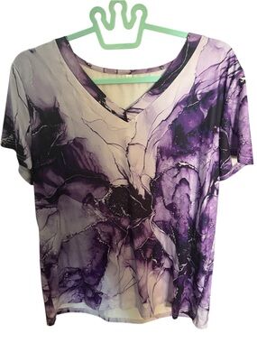 V-Neck Purple Marble Print Women's Top